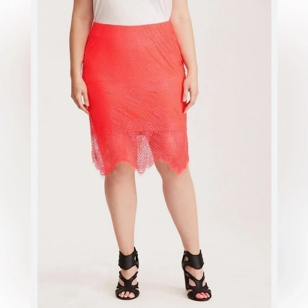 Torrid Punk Chic Neon Bright Pink Stretch Lace Pencil Skirt Plus Size 3X - Picture 1 of 4
